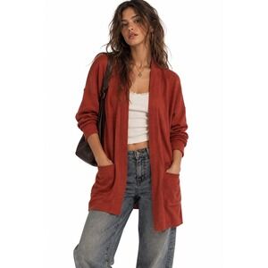Pact Organic Cotton Open Front Cardigan sz S Terracotta Orange Pockets Oversize